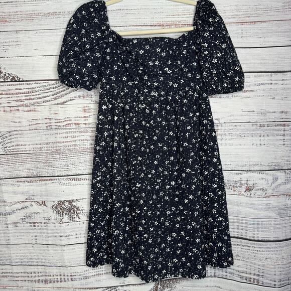 Anthropologie Maeve Lillianne Embroidered‎ Eyelet Floral Navy Blue Dress Size 2 - Picture 2 of 4